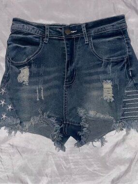 Stars and Stripes Distressed Denim Shorts, Ladies Small